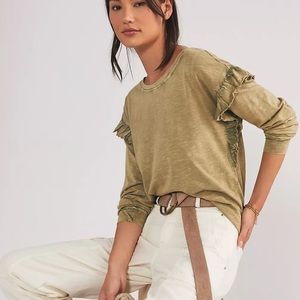 Green Anthropologie Pilcro Ruffled Open Back Long Sleeves Top in Large